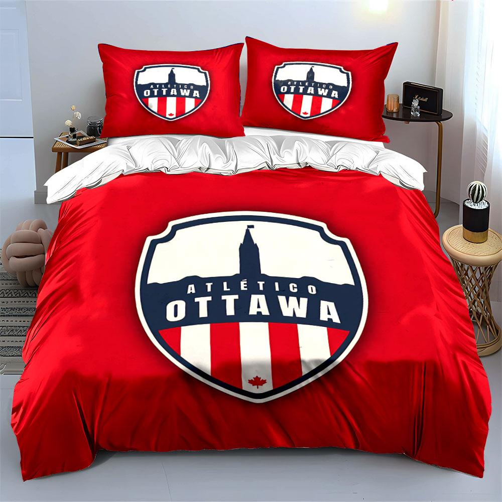 Atlético Ottawa Shield Design Bedding Duvet Cover Set Duvet Cover Pillowcases (1*Duvet Cover 2*Pillowcases, without duvet insert)