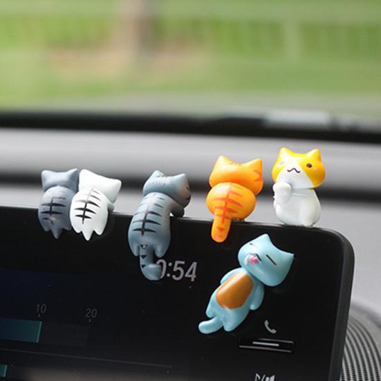 6Pcs Mini Cat Statues Car Center Console Decoration Set Adorable Simple Installation Rear View Mirror Cute Kitty Figurines