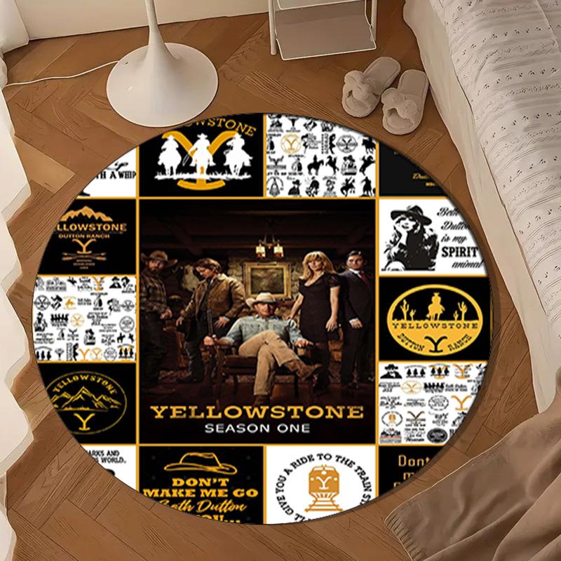 Yellows-tone Dutton Ranch Round Rug for Livingroom,Bedroom, Palyroom, Chair Rug, Area rug, Circle Carpet, Large Size Fan Christmas gift