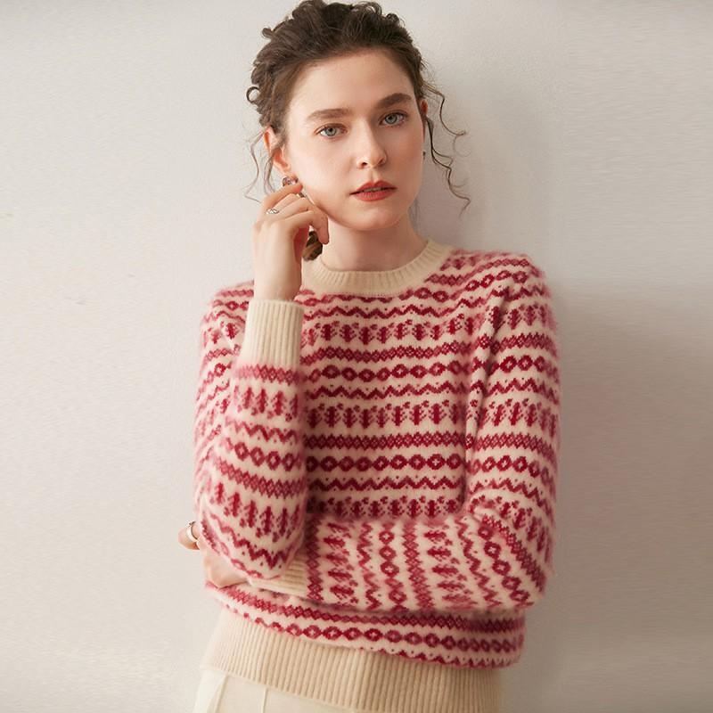 Womens Oversized Cashmere Sweater Thick Knit Lazy Style Jacquard Loose Fit Winter