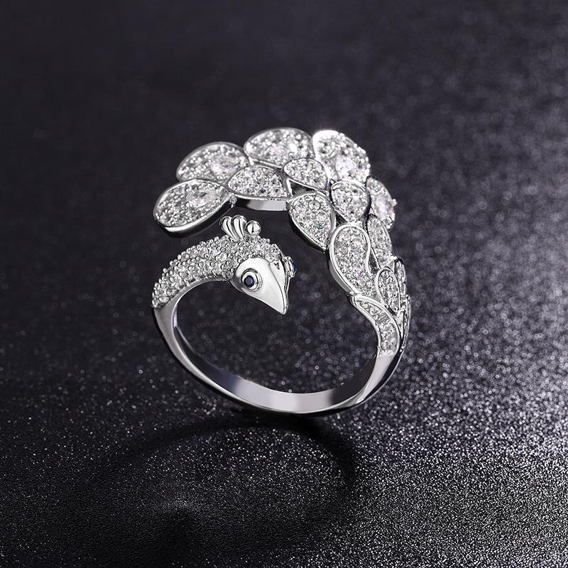2025Hot Sale Exquisite and Elegant Kingfisher and Peacock Open Ring European and American trendy animal bird ring