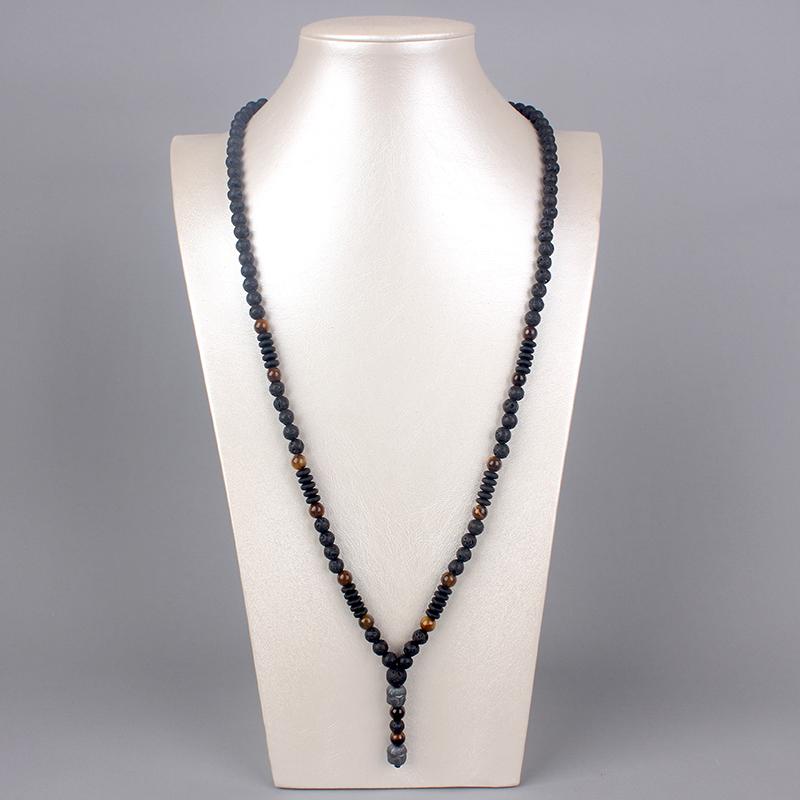 Новый винтажный натуральный камень тигровый глаз, черные бусины из лавы, кулон с головой Будды, ожерелье для мужчин, ювелирные изделия Hnadmade N012