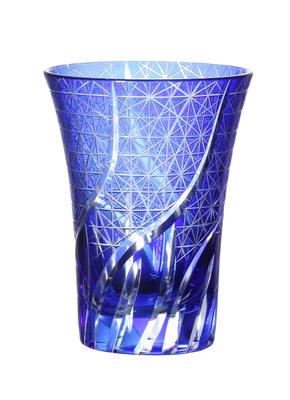 Старинная стеклянная кружка Kiriko Glass, традиционная, можно мыть в посудомоечной машине [QD-K2] (Синий кобальт)