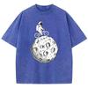Astronauts Riding Bicycles Printing Female Washed Short Tshirts Breathable Casual T-Shirts Summer Soft Top Loose Tshirts Women