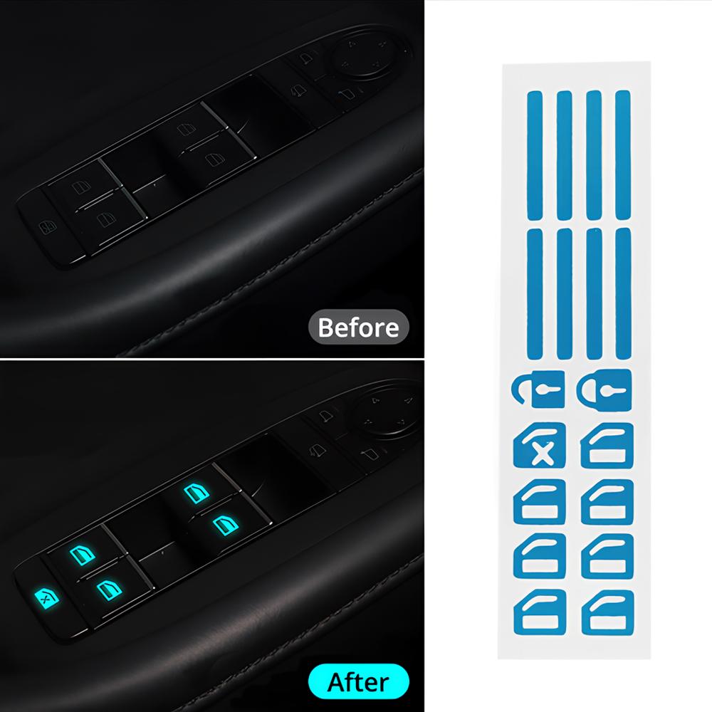 1/2 шт., автомобильный стайлинг, светящиеся наклейки на переключатель окна, ночная светящаяся кнопка, автонаклейки, универсальные, зеленые, оранжевые, синие