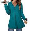 Women's Plus Size Spring New Casual Button Down V Neck Long Sleeved Hoodie