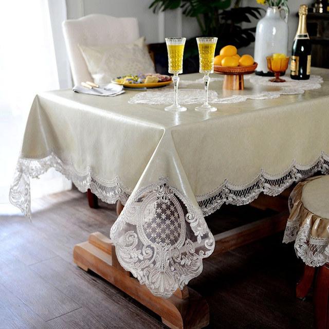 Lace Pu Leather Tablecloth Waterproof Table Cover Rectangular Dining Kitchen Birthday Party Table Runner Square Stain -Resistant