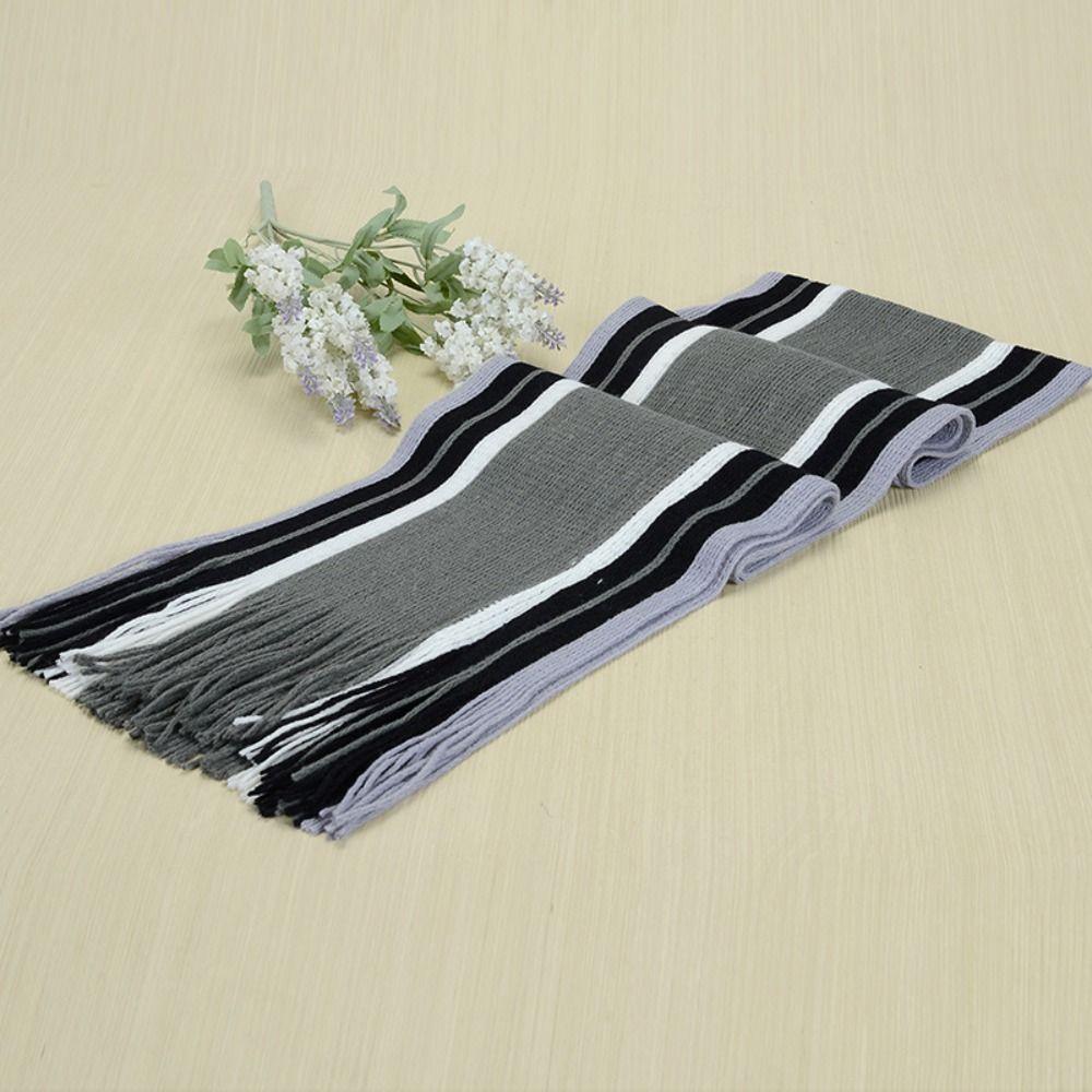 Neck Warm Men Striped Scarf Thick Neck Wrap Casual Winter Long Shawl