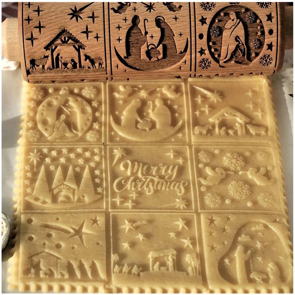 Рождественская скалка с рисунком Скалки для скалки снежинка лось тиснение выпечка печенье бисквит помадка торт узорчатый ролик