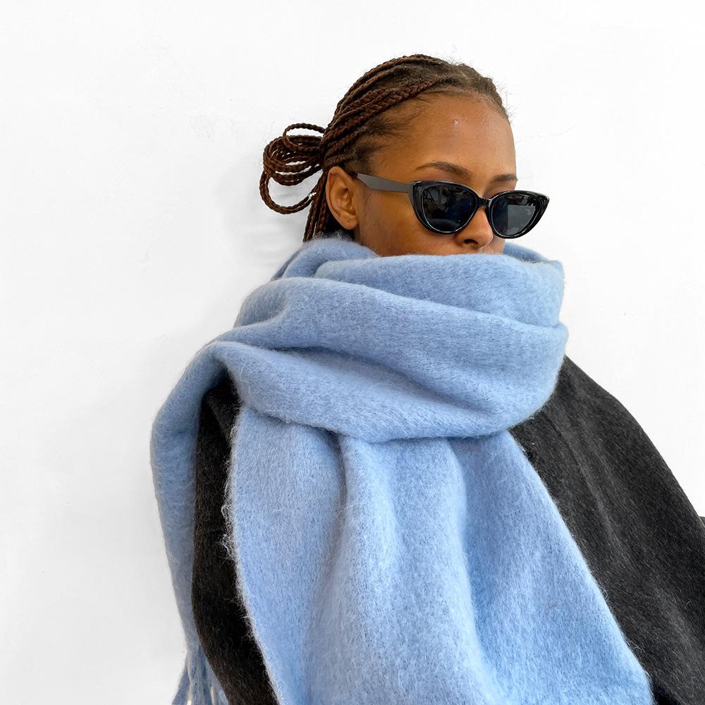 Light Blue Seahorse Hair Scarf Women's Winter Versatile High-end Sense Color Scarf European and American Multi-color Shawl