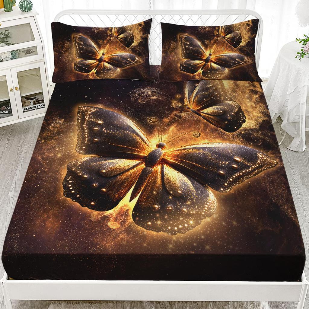 Color Butterfly Pattern Sheet Three-Piece Digital Printed Sheet Bedding Set Adult Children