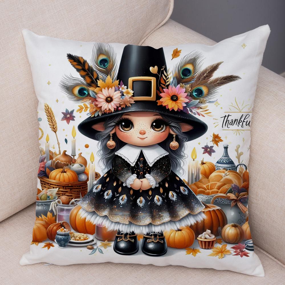 Cartoon Peacock Pumpkin Party Gir Pillowcase Decor Lovley ChildPillow Case Soft Plush Double Print Cushion Cover for Sofa Home