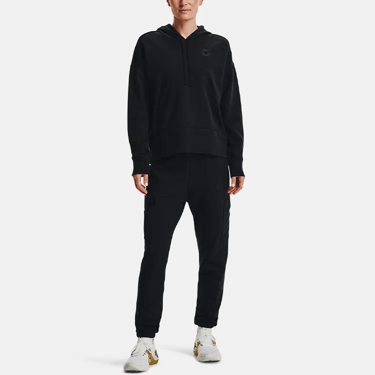 Under Armour Project Solid Color Thickened Fleece Lined Sports Pullover Hooded Sweatshirt Women's Black (Unisex) Sweatshirts 1365982 001