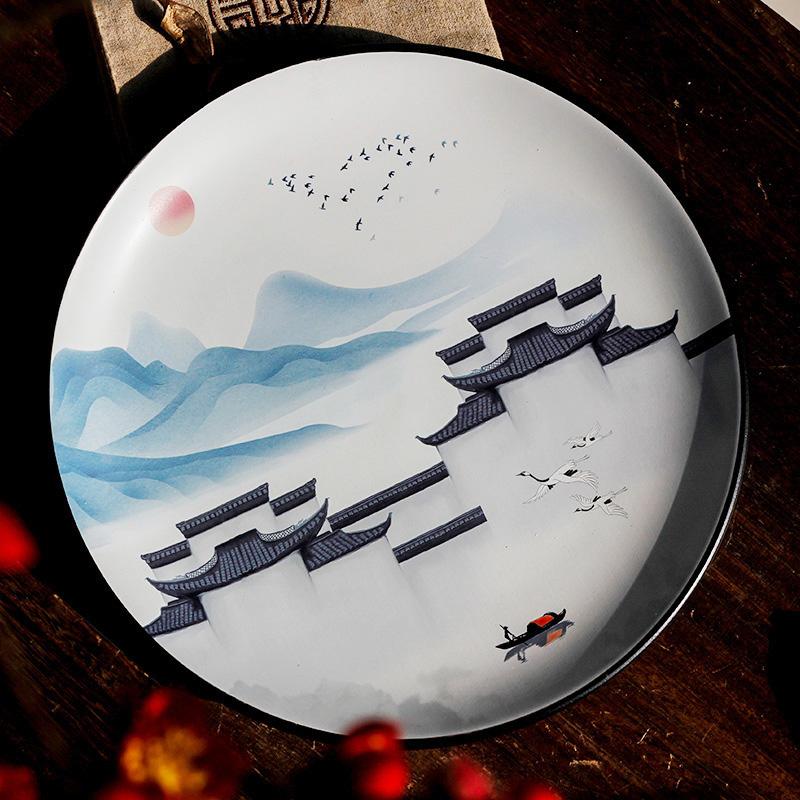 Hanging Dish Ceramic Painted New Chinese Desktop Study Wine Cabinet Ornaments Home Living Room Creative Wall Hanging Decoration