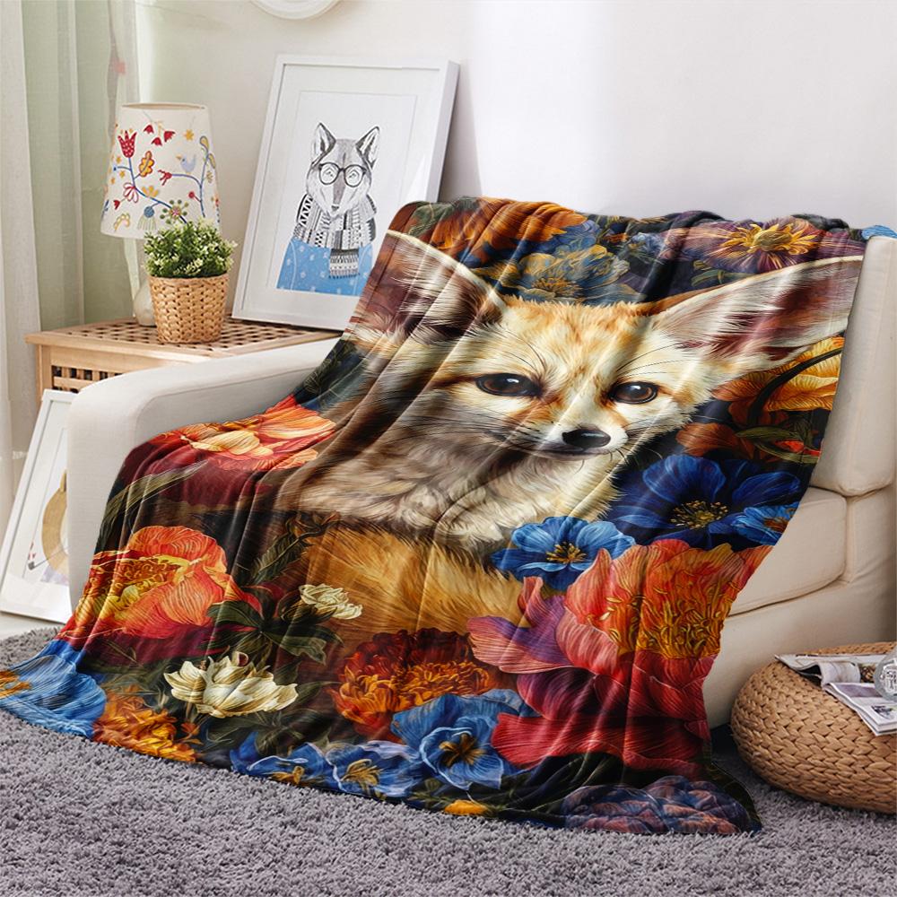 1PC Cartoon illustration style Print FlAannel Blanket, High quality Comfortable for All Seasons, Home Decor, Warmth and Comfort