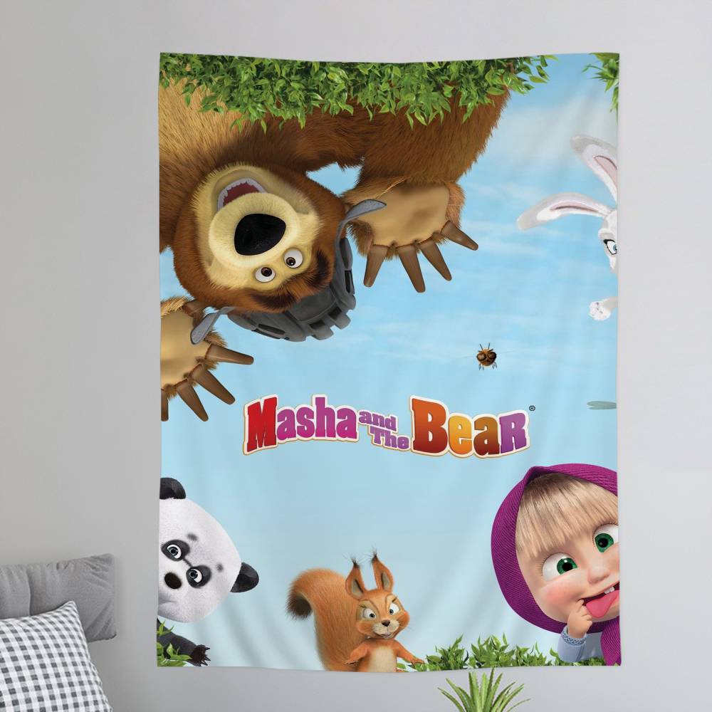 Cartoon MMasha And The BBears DIY Wall Tapestry Hippie Flower Wall Carpets Dorm Decor Wall Art Decor