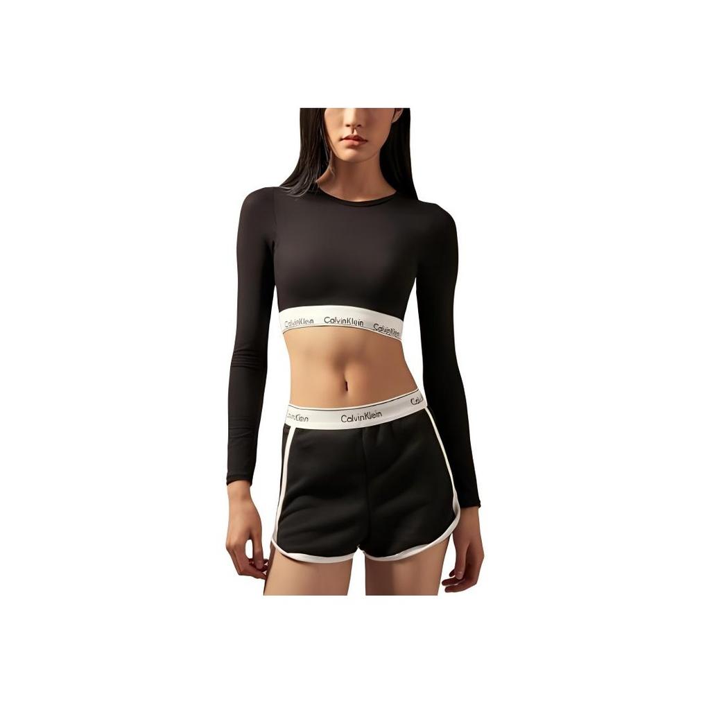 Calvin Klein Современный гравитационный пояс с круглым вырезом простой удобный базовый лонгслив с надписью женский топ космически-черный QF8009-UB1