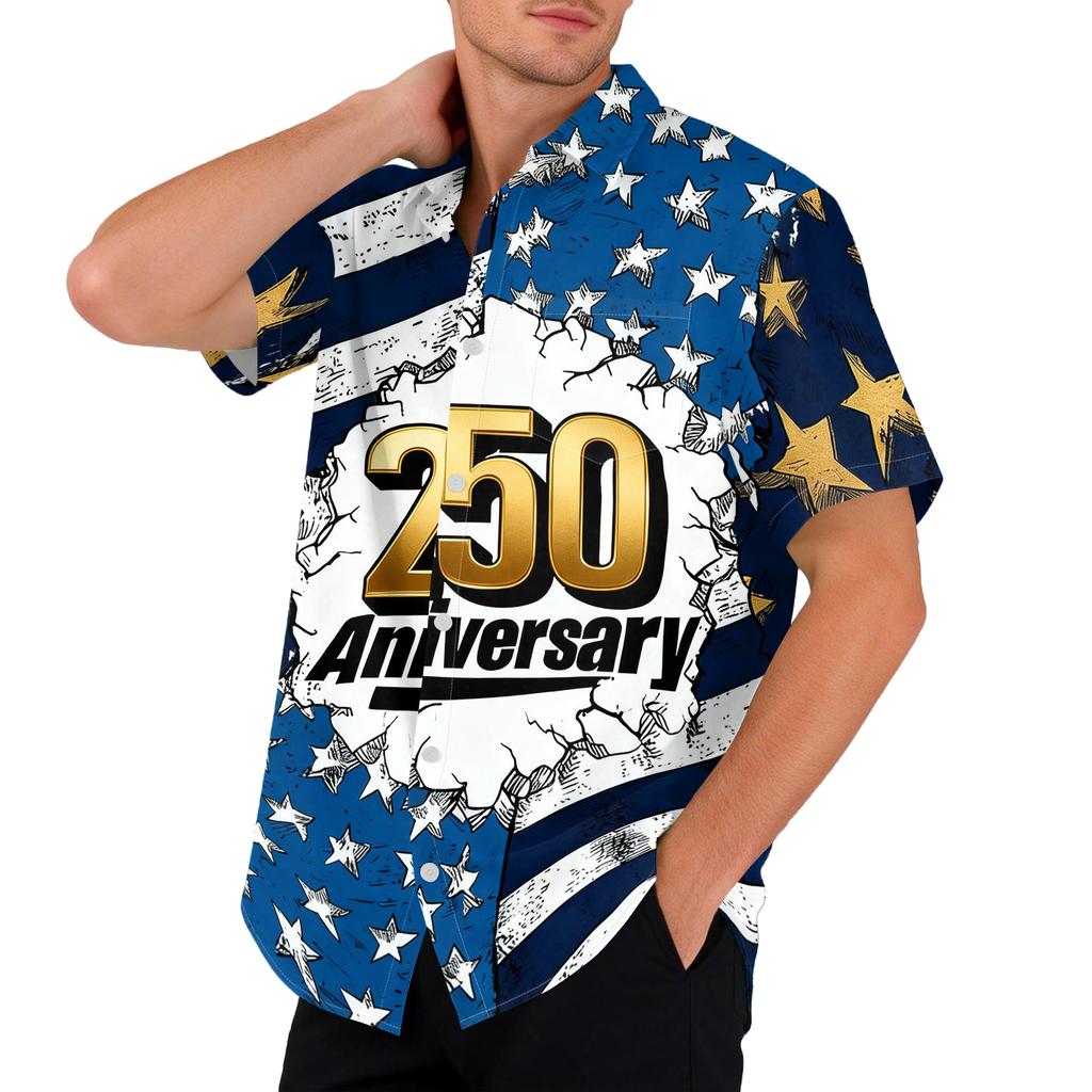 Men's Casual Printed Short Sleeve Open Front Cardigan, Independence Day Festival Tops