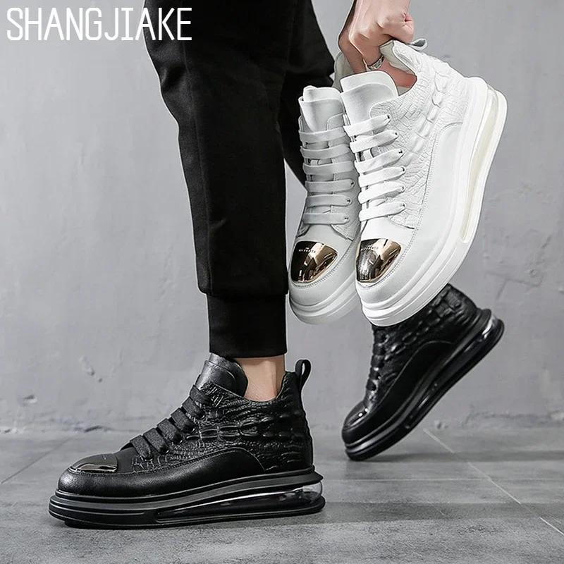 Модная мужская обувь из коровьей кожи, высокие кеды, мужская обувь с воздушной подушкой, брендовая обувь, мужская обувь на мягкой подошве, спортивная обувь Men2024