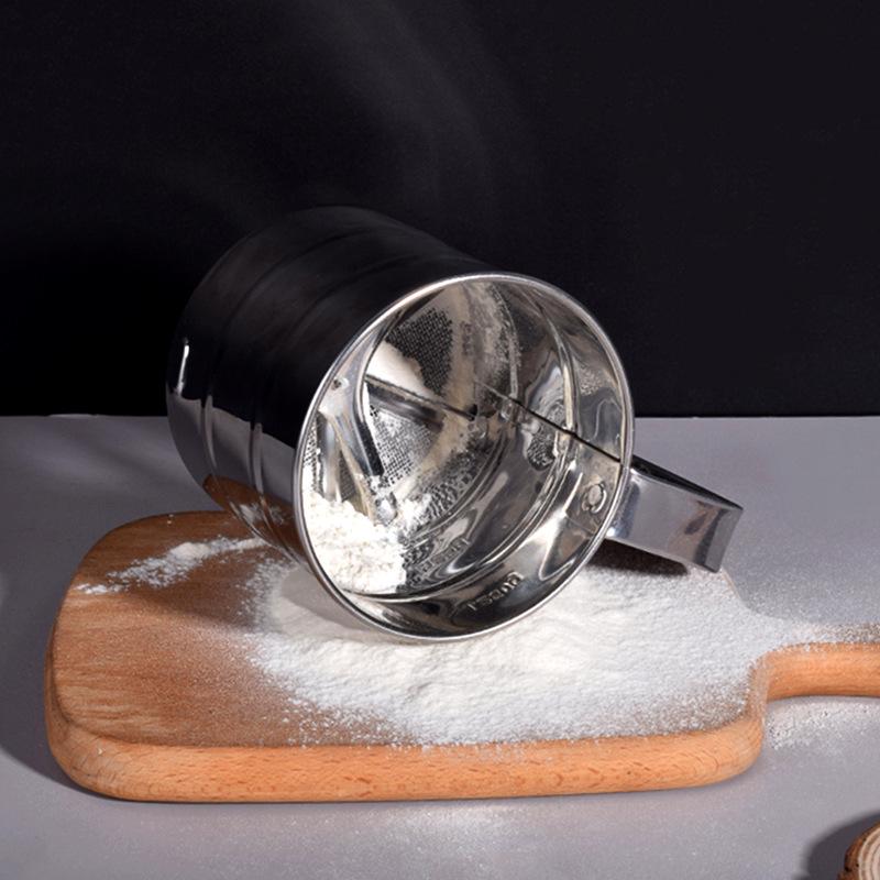 Сито из нержавеющей стали, сетчатое, просеиватель для муки, шейкер для сахарной пудры, с ручным прессом, сито для просеивания мелкой муки, кухонный инструмент для выпечки