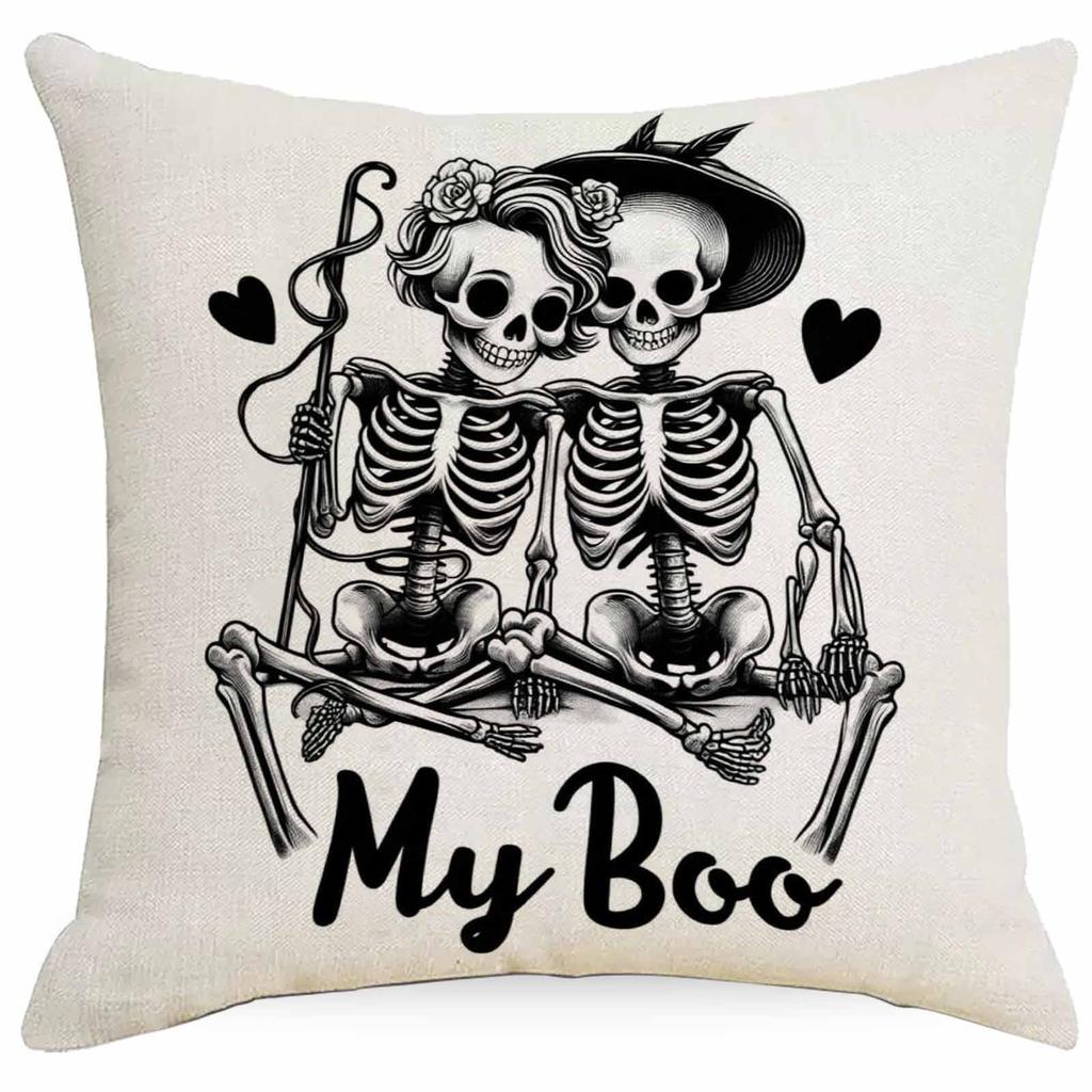 Halloween Couple Skull Print Pillowcase Home Sofa Cushion Pillowcase