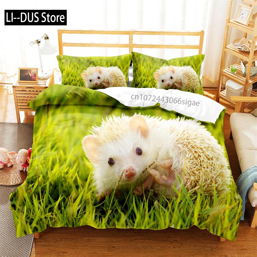 Hedgehog Duvet Cover Cute 3D Wildlife Animal Polyester Comforter Cover Bedding Set For Home Bedroom Decorations Women Children