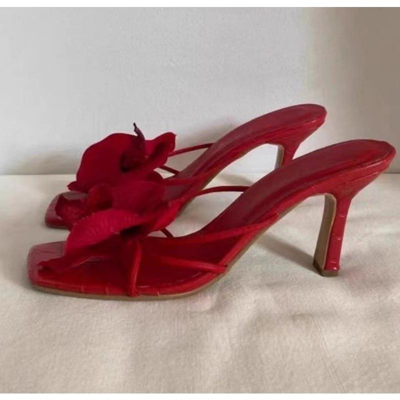 Модные Весенне-Летние Новые Роскошные Женские Босоножки на Высоком Каблуке Элегантный Стиль Цветочный Носок Высокий Каблук Шлепанцы Повседневная Летняя Женская Обувь