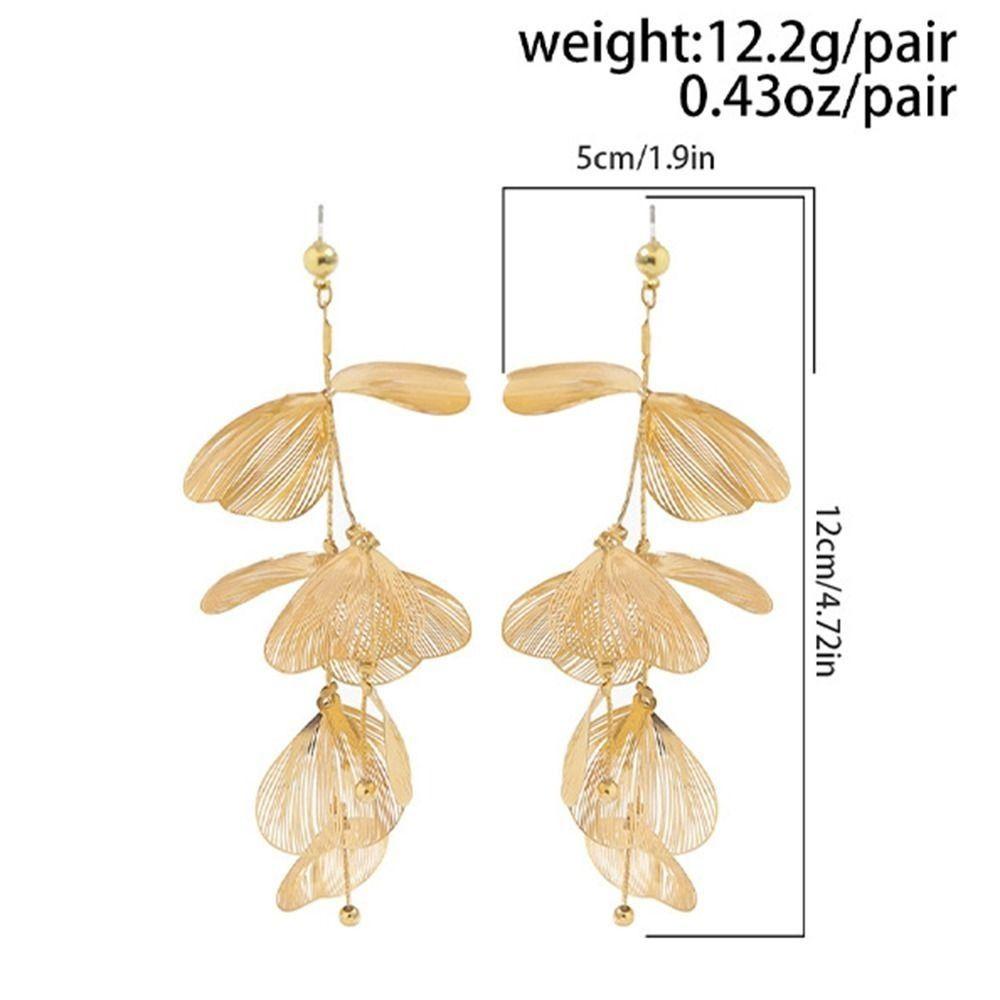 Exaggerated Ginkgo Leaf Tassel Necklace Elegant Jewelry Set Punk Ginkgo Leaf Tassel Earrings  Women