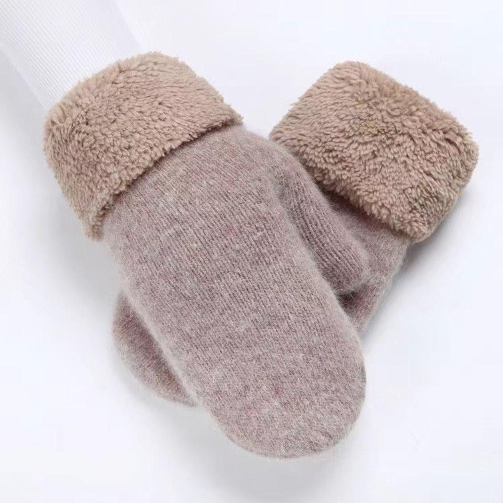 Wool Cashmere Plush Mittens Thicken Winter Hand Protection Solid color Full Finger Gloves  Driving