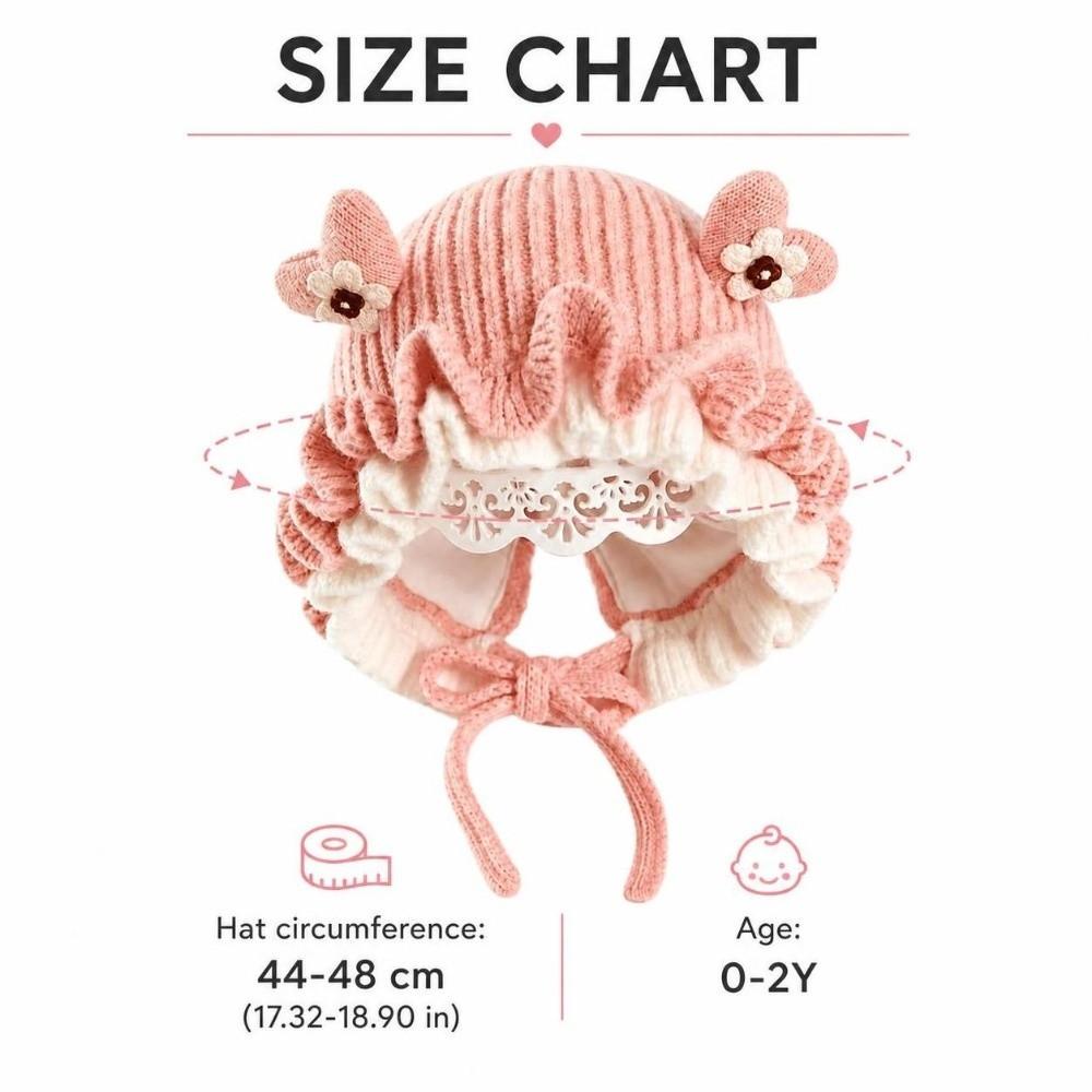 Lace Ruffle Trim Princess Knitted Hat Elastic Soft Kids Beanie Cap Baby Earflap Hat Baby Toddlers