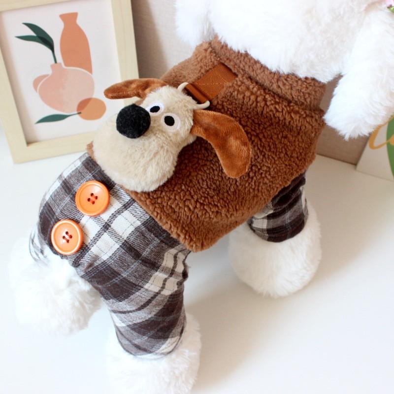 Warm Winter Dog Coat Small Breeds Plaid Cotton Hooded Jacket With Four Legs Thick Insulated Pet Sweater