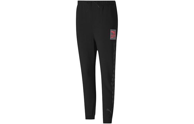 Women's Pants PUMA Knitted Sweatpants Women's Black Red Moderate Straight Fit Pants