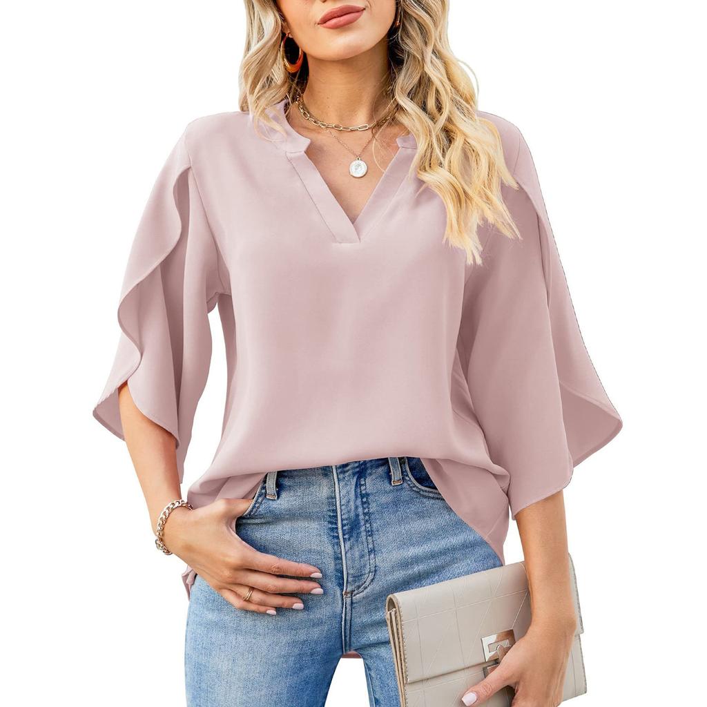 2023 Summer Women's Top Loose V-neck Chiffon Shirt