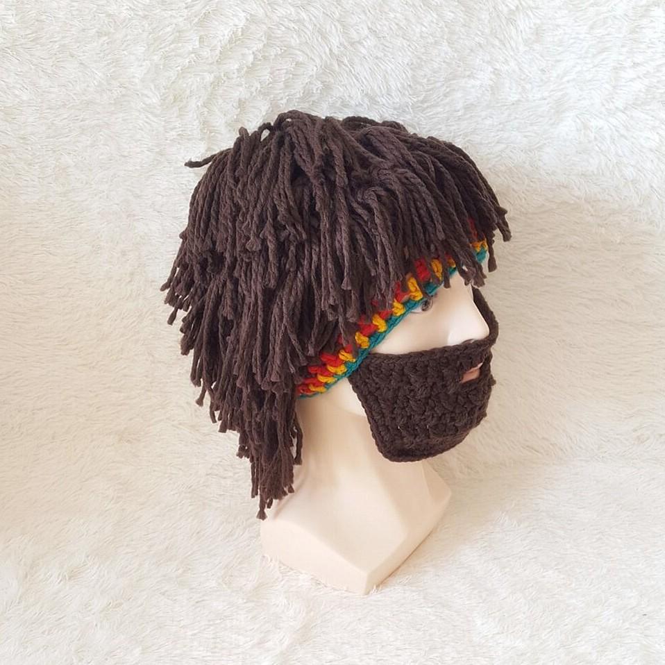 New funny creative handmade hat wig bearded hat autumn and winter men's and women's handmade Rasta knitted wool hat