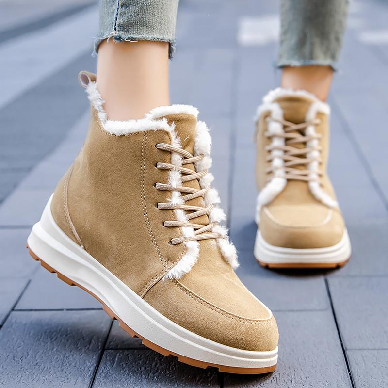 Модные Толстые Плюшевые Снежные Ботинки для Женщин Зима 2024 Искусственная Замша Нескользящие Хлопковые Ботинки Женские Сохраняют Тепло Платформа Ботильоны на Щиколотке Большой Размер