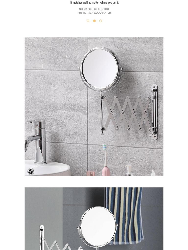 Настенное двухстороннее увеличительное зеркало для макияжа: Телескопическая складная конструкция туалетного столика высокой четкости