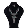Bohemian Retro Alloy Rhinestone Turquoise Tassel Earrings & Necklace Set