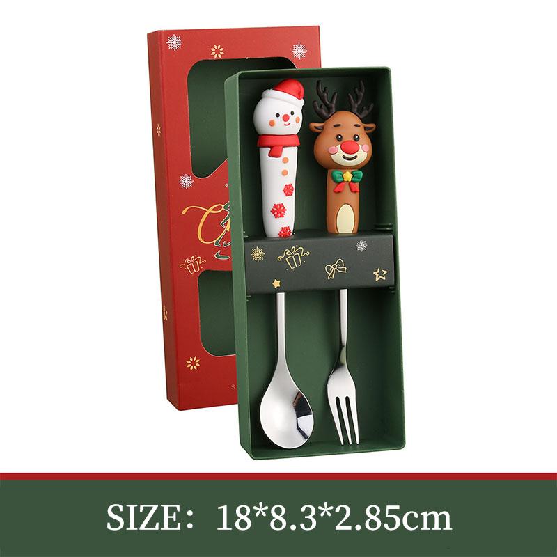 Christmas Day Dessert Spoon Creative Santa Claus Snowman Gift Spoon Fork Tableware Set Cartoon Stainless Steel Cutlery Spoon Set