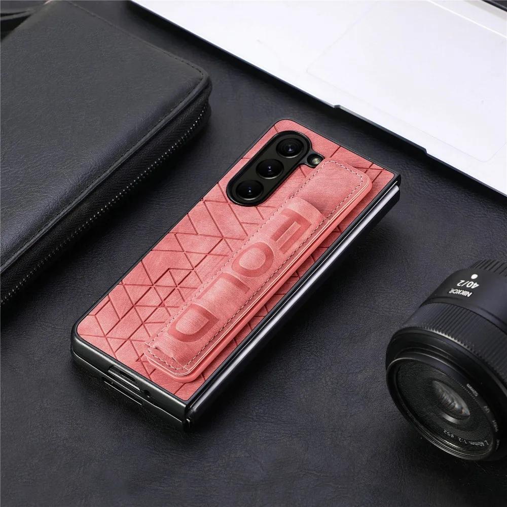 Чехол из искусственной кожи на запястье для Samsung Galaxy Z Fold 6 5 4 3 5G, жесткий чехол для телефона из ПК с держателем S Pen и упором для пальцев(нет ручки)