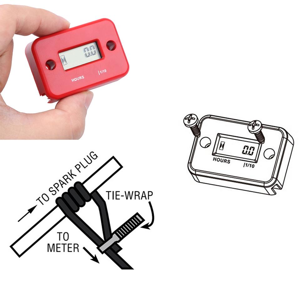 Digital Hour Meter Engine Gauge Hour Meter LCD Display Inductive for Bike Motorcycle ATV Boat Gasoline Engine