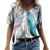 Women's V-Neck Short Sleeve Blossoming Flowers Printed Tops Loose T-Shirt Casual Blouse