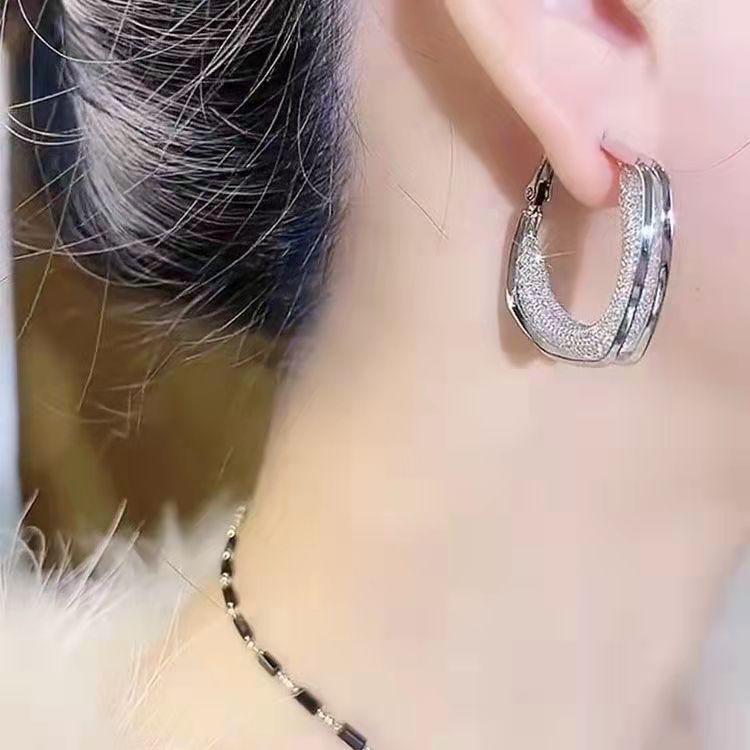 Корейские серьги-кольца из металлической сетки с кристаллами - Изысканный дизайн высокого класса, Легкие роскошные украшения