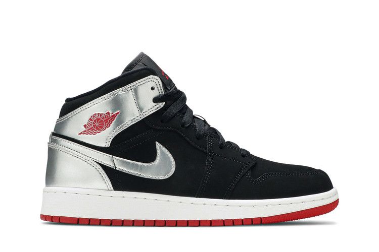 Jordan 1 Mid Black Red Silver (GS)
