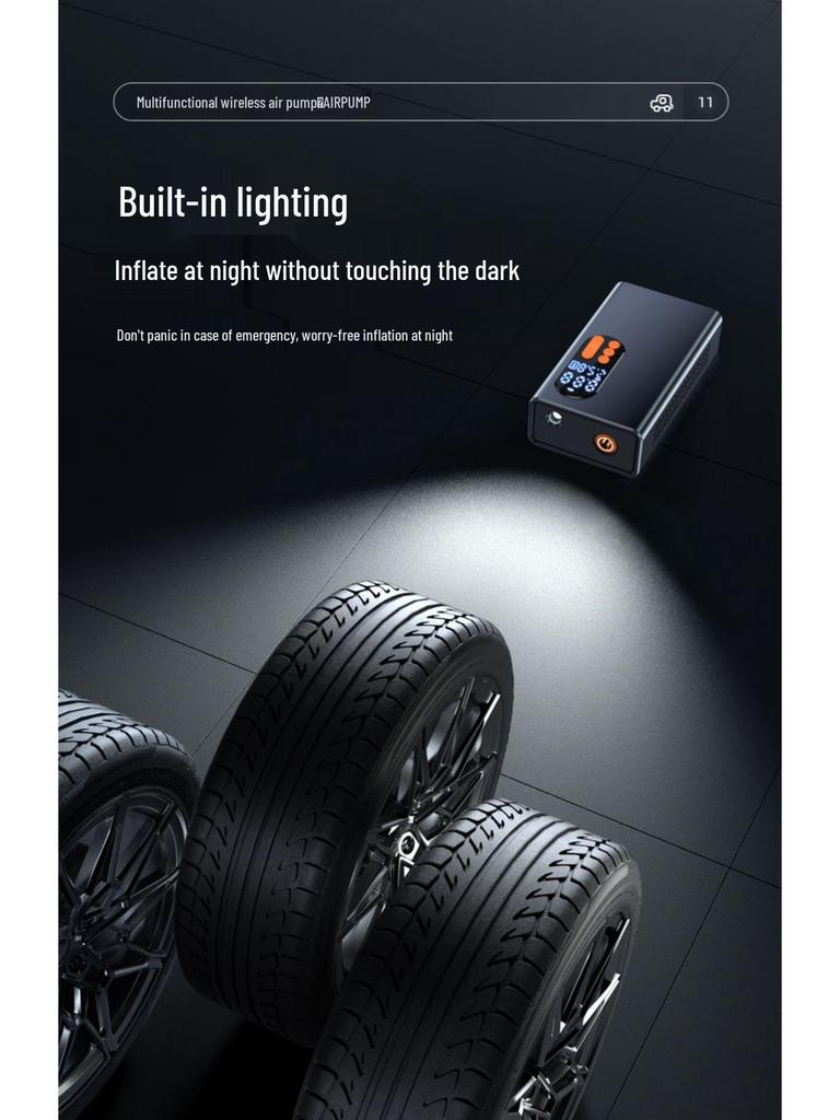 Портативный умный цифровой автомобильный воздушный насос: Компактный ручной насос высокой мощности с цифровым дисплеем