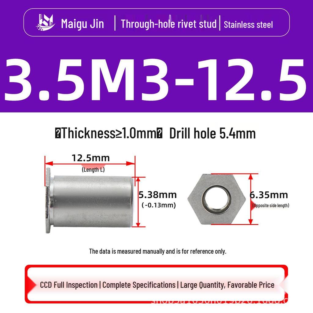 Нержавеющая сталь 304 SOS-M2/M2.5/M3/3.5M3 Заклепочная гайка-шпилька с плоской головкой и шестигранником