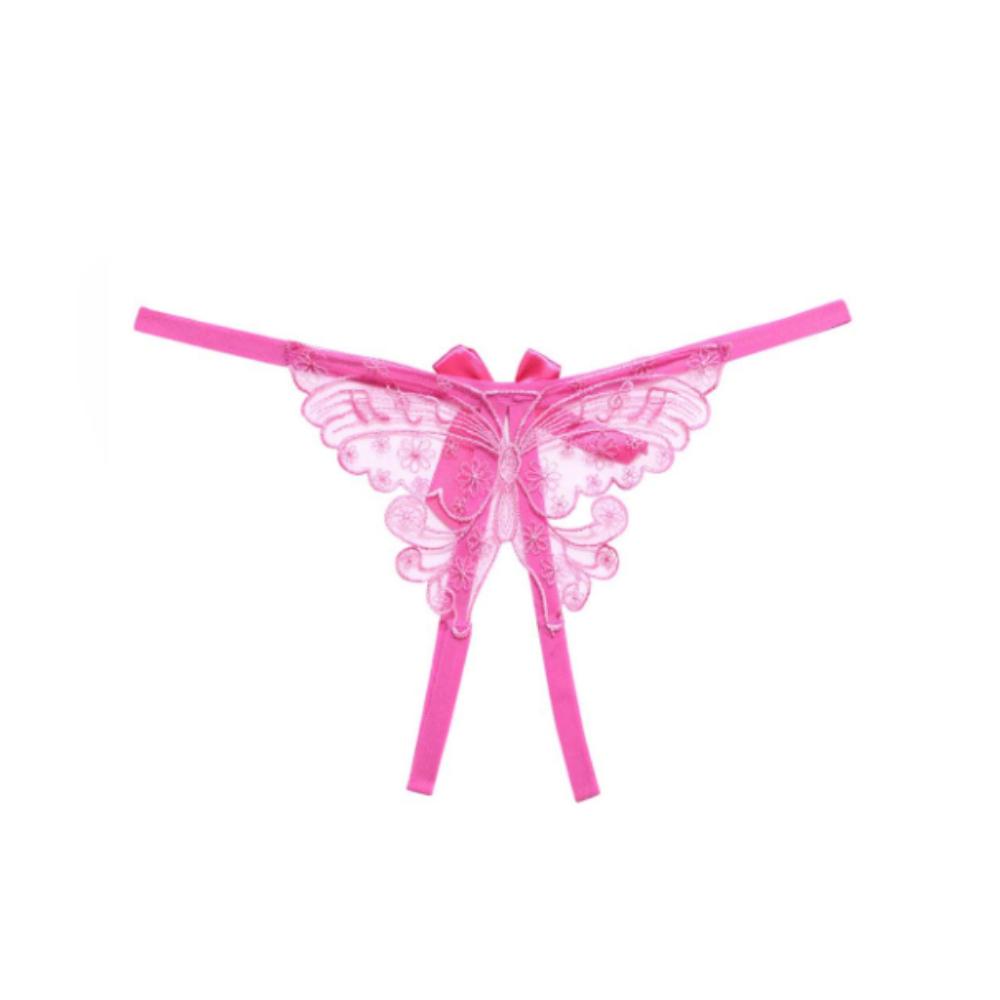 Open Crotch Sexy Mesh Thongs Butterfly Bowknot T-Pants Lingerie Lace Embroidered Panties Women