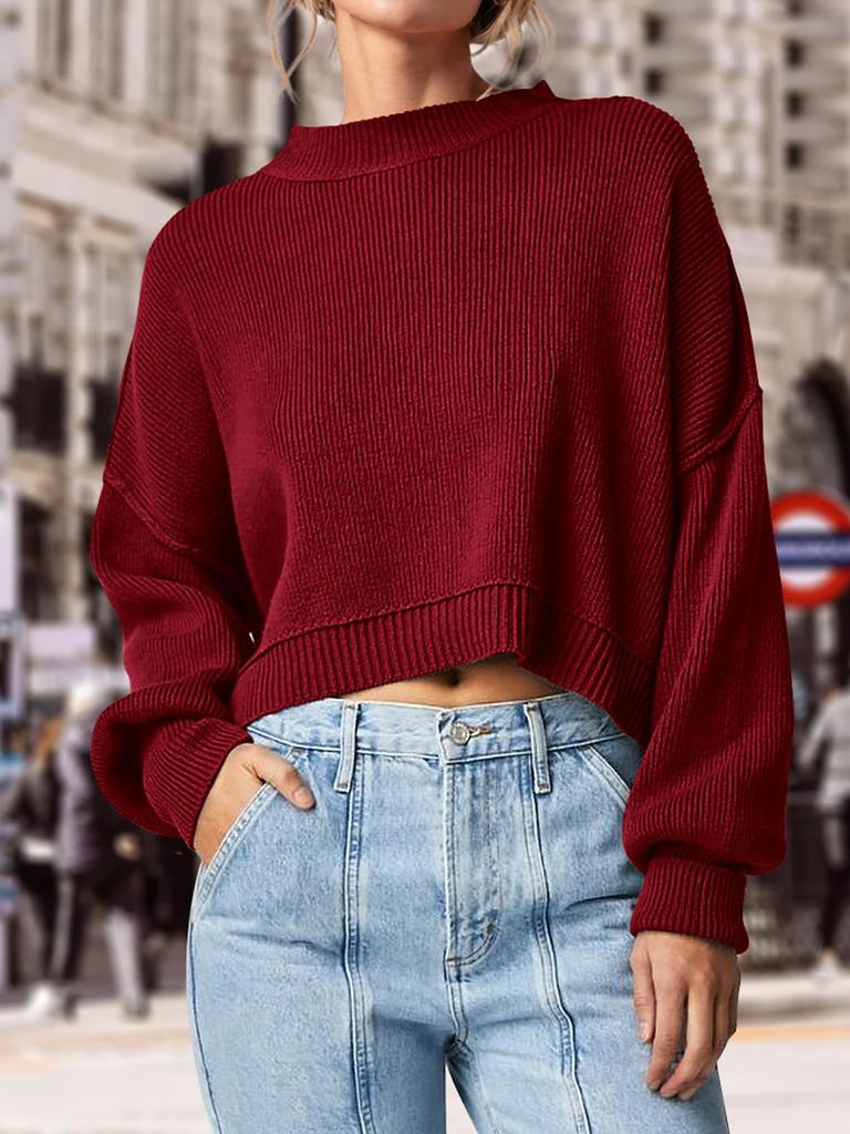 Fashion Solid Color Loose Pullover Round Neck Long Sleeve Knitted Sweater Women