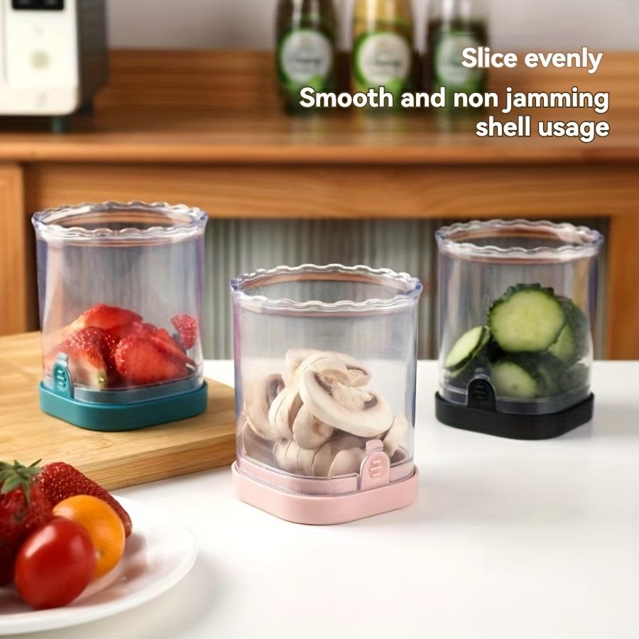 1 шт. Слайсер для фруктов из нержавеющей стали, Многофункциональный слайсер для клубники и овощерезка с ручным толкателем, Прямоугольное лезвие, Контейнер в комплекте
