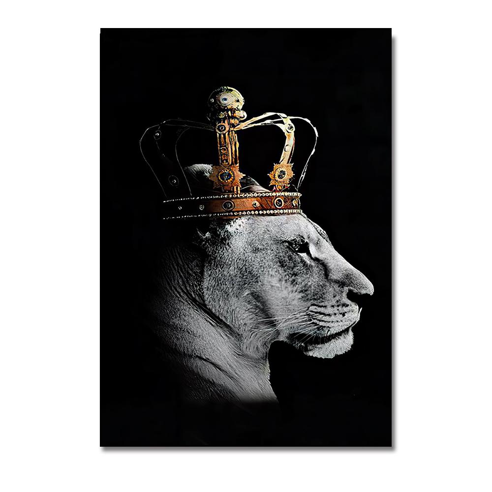 Black Lion King and Lioness Queen Poster Prints Animal Wall Art Picture Canvas Painting Home Decoration for Living Room