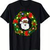 Black Family Merry Christmas Wreath African American Santa Themed T-Shirt. Suitable As a Christmas Gift for Family. 100% Cotton Black T-shirt. S-XXXL.